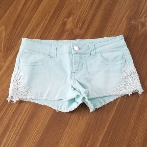 Mint jean shorts with lace detail